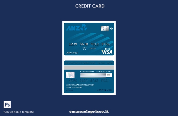 modello di carta visto bancario Australia ANZ in stile verificato